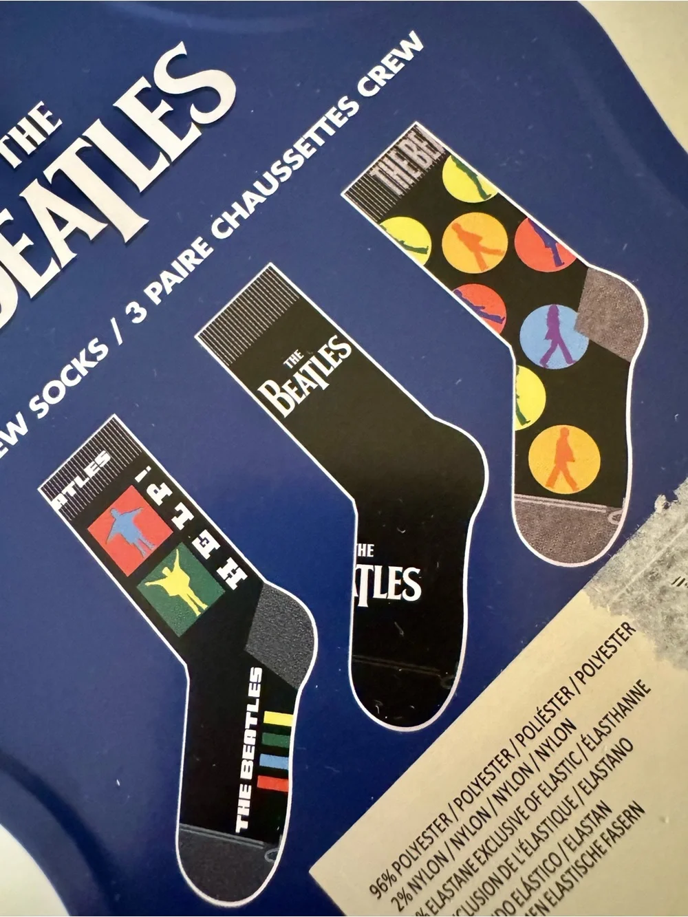 The Beatles Guitar Case Tin Box with 3 Pairs Crew Socks Men's Size 7-12